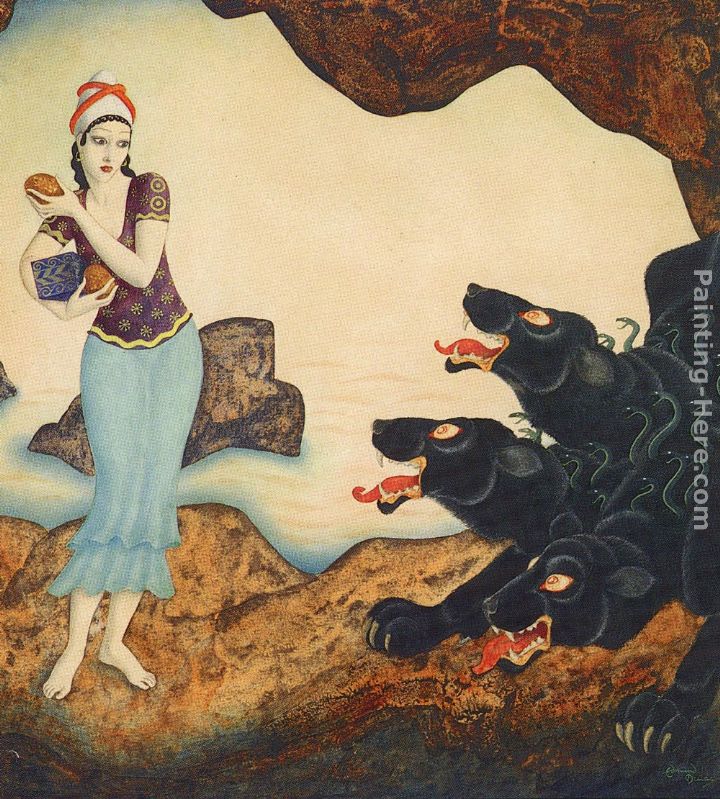 Psyche and Cerberus painting - Edmund Dulac Psyche and Cerberus art painting